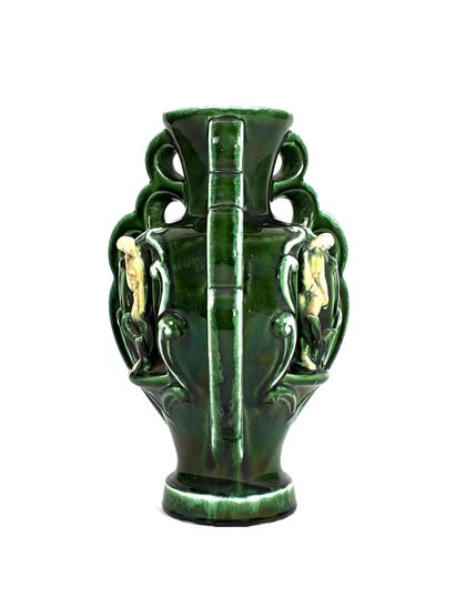VALLAURIS
Green-glazed ceramic baluster vase...