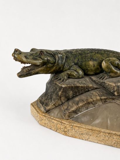 Alabaster lamp depicting an alligator on...