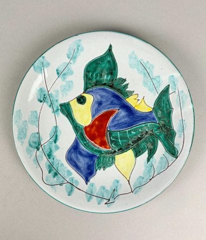 VALLAURIS 
Glazed ceramic plate with fish...