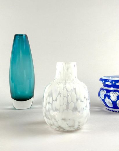 Set of three glass vases: one in marbled...
