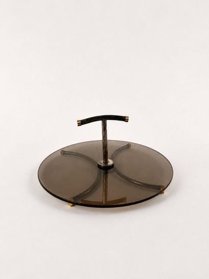 Circular cheese platter in silver- and gold-toned...