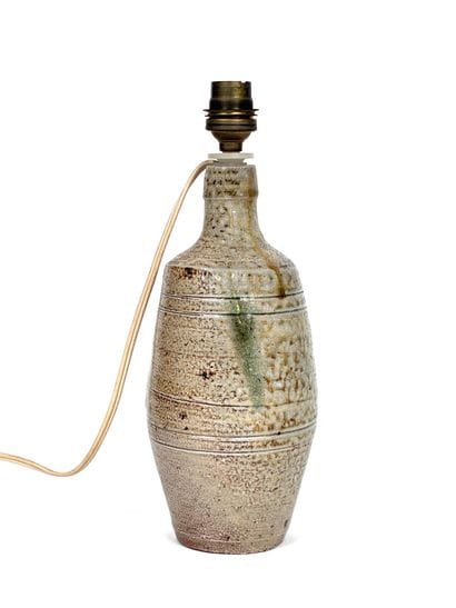 Glazed stoneware lamp with abstract designs,...