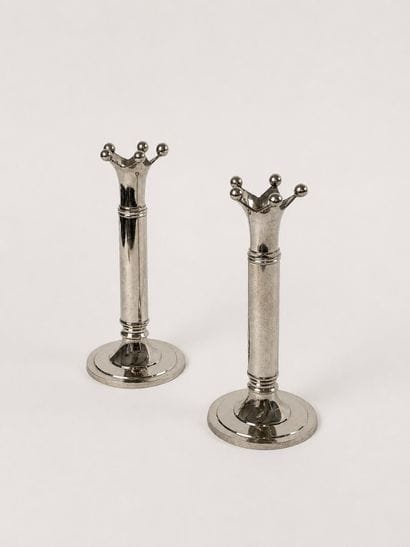 Pair of silver plated metal candlesticks...