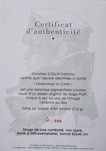 Hugo PRATT (1927-1995)
Corto Maltese de profil,...