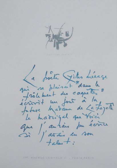 Georges MATHIEU (1921–2012)
Handwritten letter,...