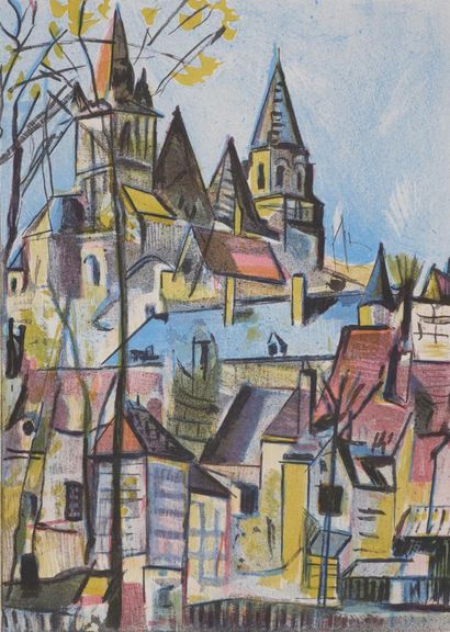 François DESNOYER (1894-1972) 
Vue de l'église,...