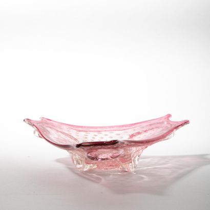 Murano bubbled pink fushia glass three-lobed...