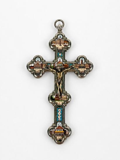 Silver plated metal cross with a micromosaic...