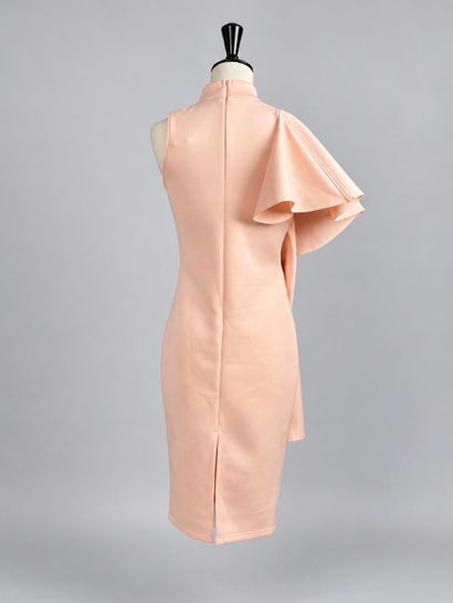 Powder-pink bodycon dress with ruffles cascading...