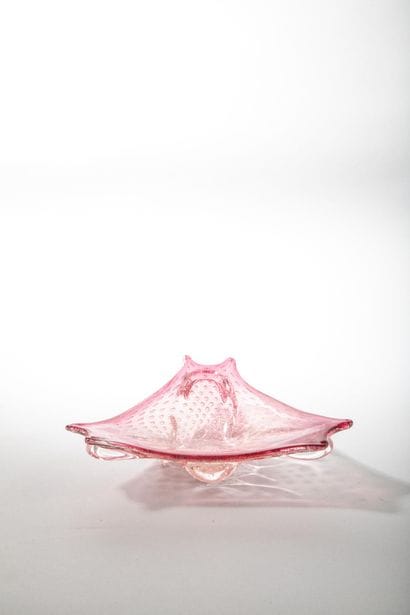 Murano bubbled pink fushia glass three-lobed...