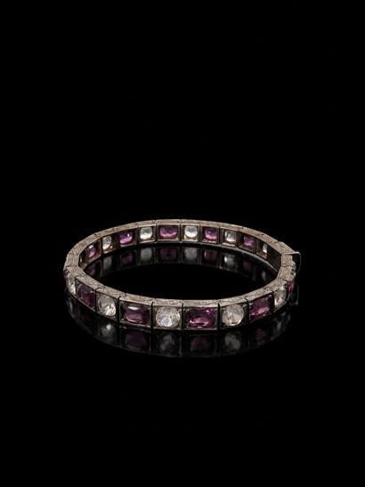 Silver link bracelet set with brilliant-cut...
