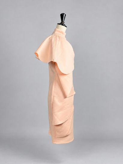 Powder-pink bodycon dress with ruffles cascading...