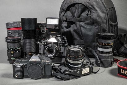 In a bag, a set of photography equipment,...