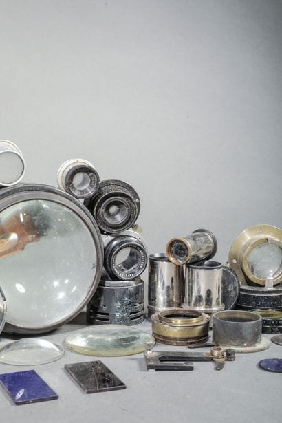 In a box, a set of various lenses and glass...