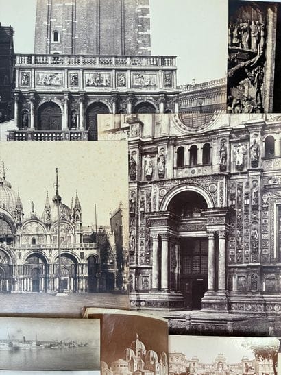 A collection of photographs and prints depicting...
