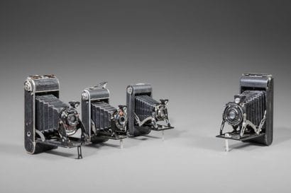 A set of four assorted bellows cameras, including...
