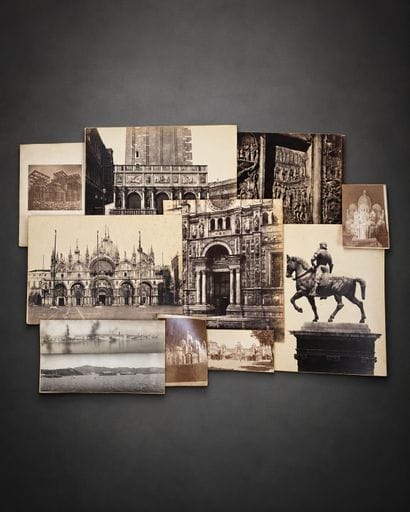 A collection of photographs and prints depicting...