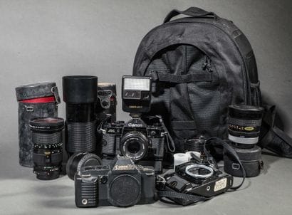 In a bag, a set of photography equipment,...