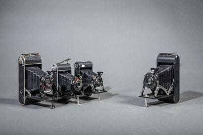 A set of four assorted bellows cameras, including...