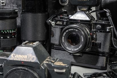 In a bag, a set of photography equipment,...