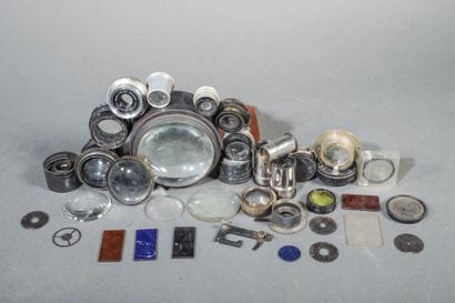 In a box, a set of various lenses and glass...