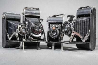 A set of four assorted bellows cameras, including...