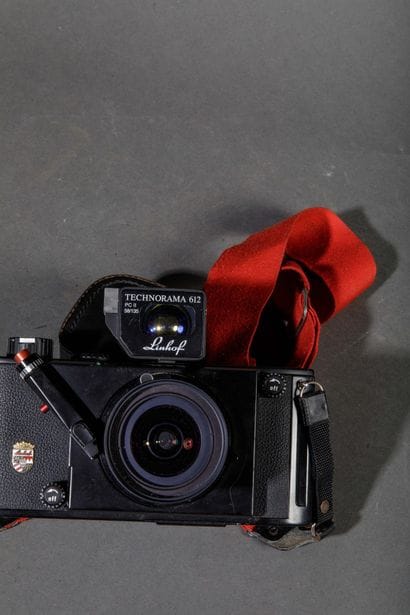 In a Leitz case: a Linhof Technorama camera...