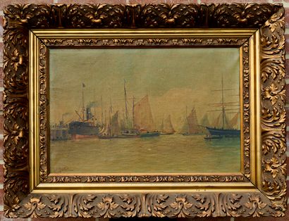 Ecole Française - XIXe
Bateaux au port. Huile...