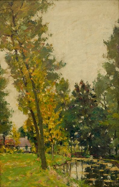 Paysage
Grand arbre au bord de l'étang. Huile...