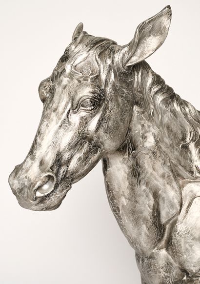 Contemporary sculpture.
Horse head. Metal....