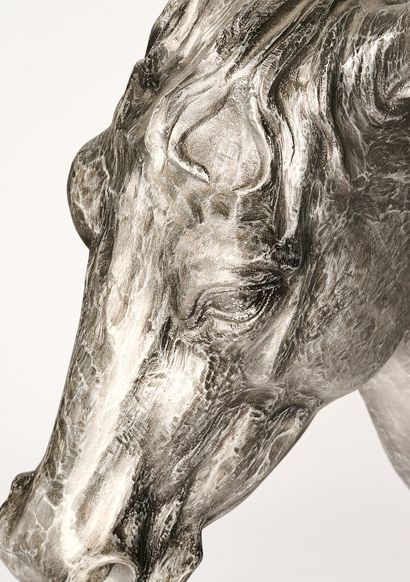 Contemporary sculpture.
Horse head. Metal....