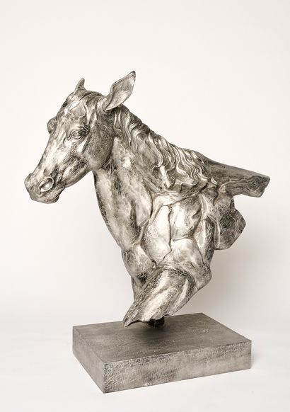 Contemporary sculpture.
Horse head. Metal....