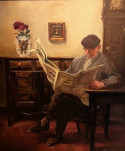 Marcel GILLIS
Reading the newspaper. Oil...