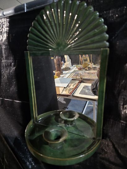 VALLAURIS
Green-glazed ceramic girandole...
