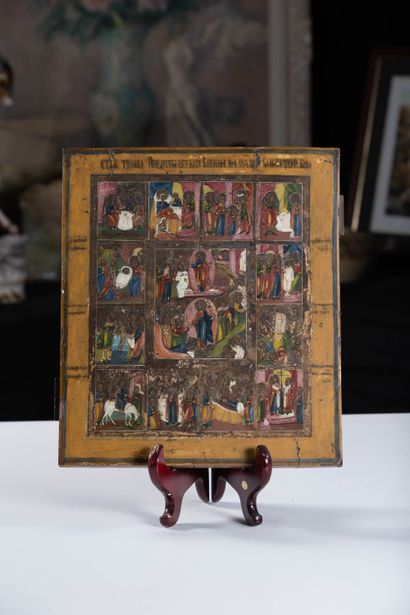 Greece
Icon with vignettes on oak panel illustrating...