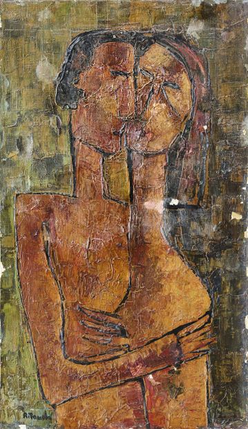 Signature illisible
Le baiser. Huile sur...