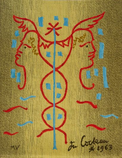 Jean COCTEAU (1889-1963)
« Caducée or», Tapisserie...