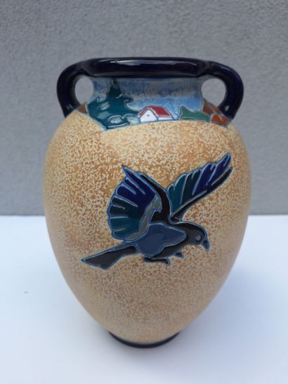 AMPHORA
Earthenware vase in cloisonné enamel...