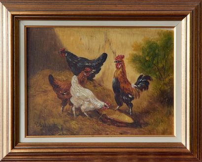 Paul SCHOUTEN (1860-1922)
Poules. Huile sur...