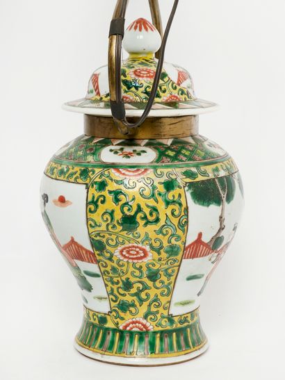 China - Green family.
Lamp-mounted vase decorated...