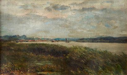 BEERNAERTS
Paysage fluvial, 1884. Huile sur...