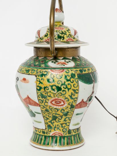 China - Green family.
Lamp-mounted vase decorated...