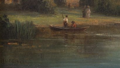 Huber
Pêcheurs dans une barque.Huile. 16...