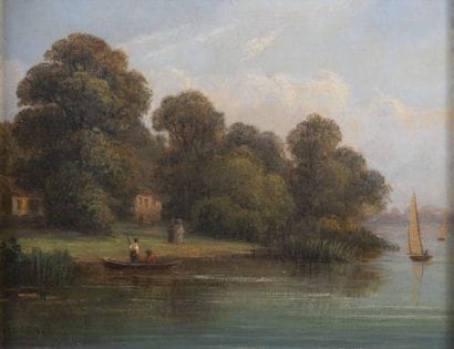 Huber
Pêcheurs dans une barque.Huile. 16...