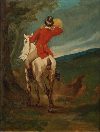 Emile BAES (1879-1954) 
Veneur à la trompe...