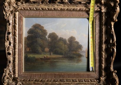 Huber
Pêcheurs dans une barque.Huile. 16...