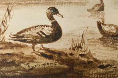 Louis SCHEPENS (1816-1884)
Canards sur l'étang....