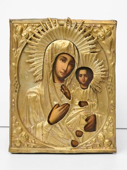 Vierge à l'enfant - Icône Russe sous oclade...