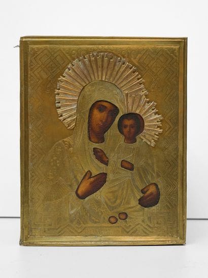 Vierge à l'enfant - Icône Russe sous oclade...