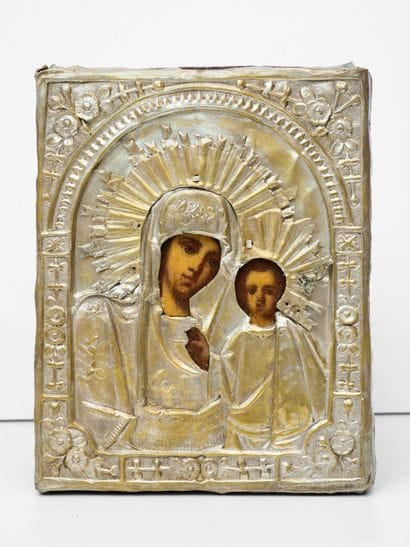 Vierge à l'enfant - Icône Russe sous oclade...